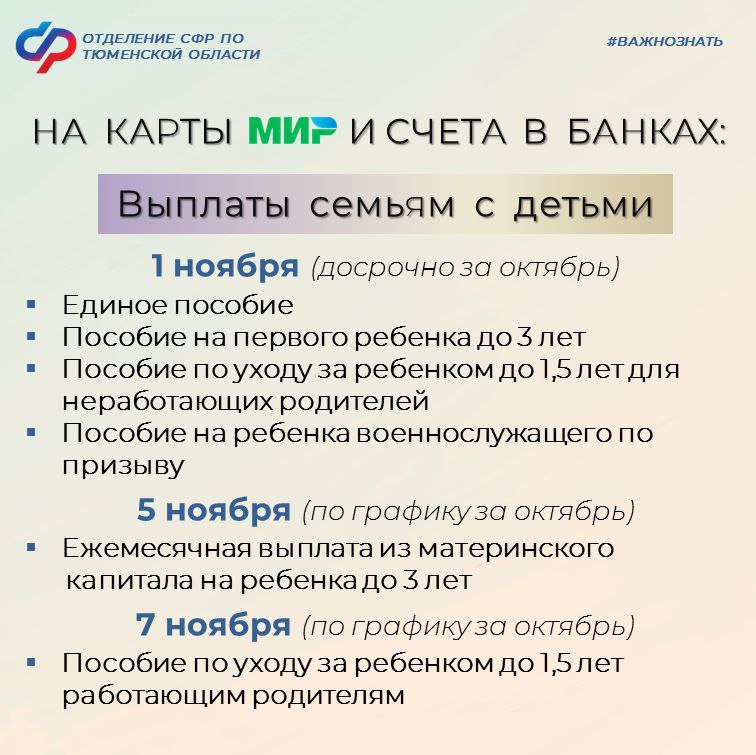 График выплат детских пособий и пенсий в Тюменской области в ноябре График выплат детских пособий и пенсий в Тюменской области в ноябре