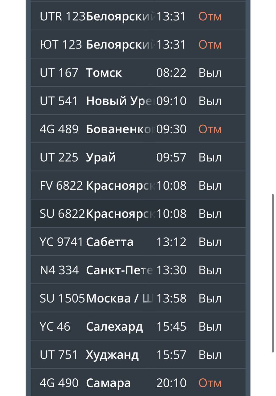 Тюменцы не смогли вылететь из Рощино в Белоярский, Бованенково и Самару