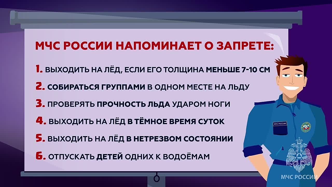 Опасайся неокрепшего льда. На прогулки вблизи водоемов помни, что не стоит проверять на прочность неокрепший лед рек и водоемов