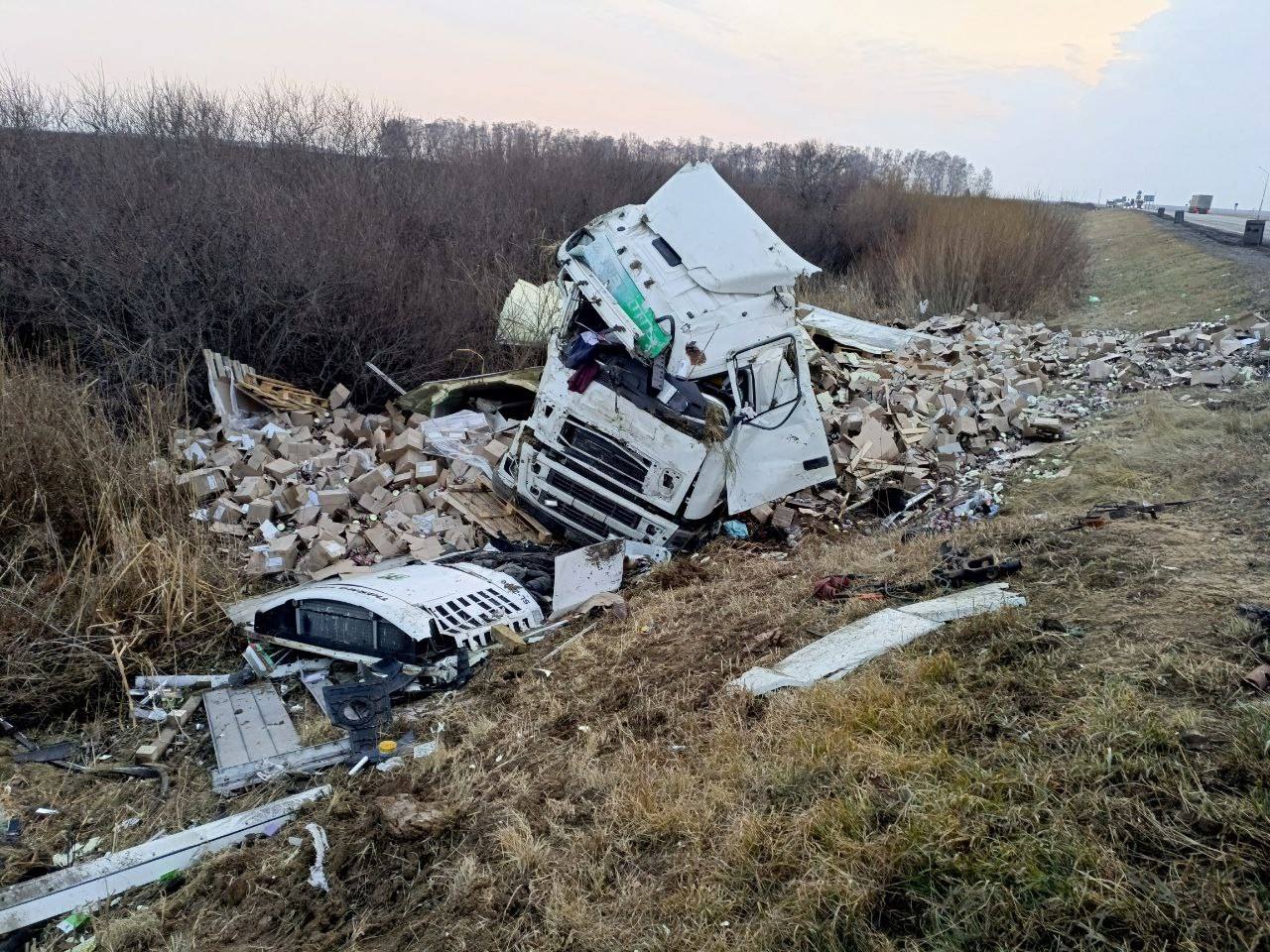 Фура протаранила остановку из-за взрыва переднего колеса