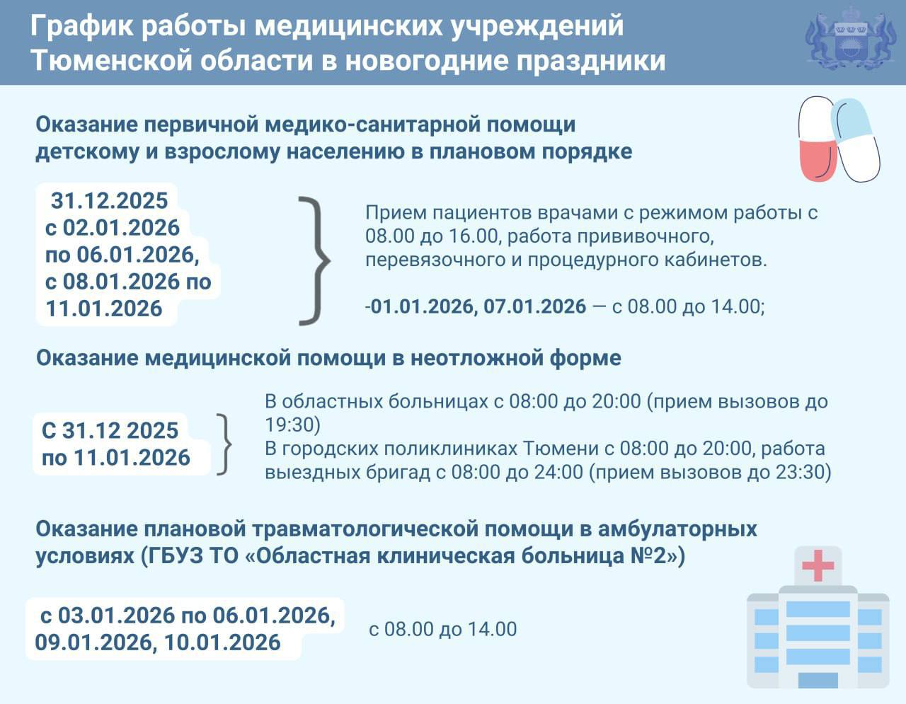 Поликлиники и больницы Тюменской области будут работать в новогодние праздники Поликлиники и больницы Тюменской области будут работать в новогодние праздники