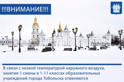 В связи с низкой температурой наружного воздуха 15.01.2026 занятия в очном режиме в 1-11 классах 1 смены в общеобразовательных организациях города отменяются