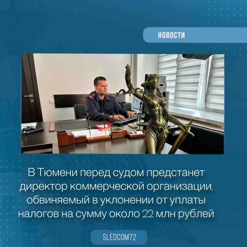 В Тюмени перед судом предстанет директор коммерческой организации, обвиняемый в уклонении от уплаты налогов на сумму около 22 млн рублей