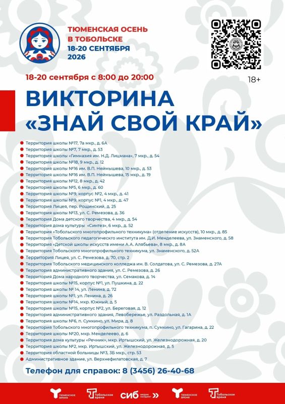 С 18 по 20 сентября в Тобольске проходит большой праздник, объединяющий жителей города на разных площадках С 18 по 20 сентября в Тобольске проходит большой праздник, объединяющий жителей города на разных площадках
