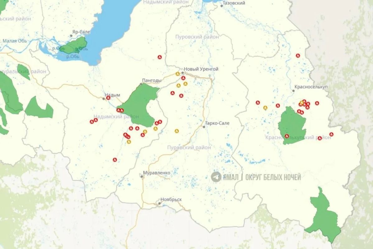 На Ямале продолжается борьба с лесными пожарами — сейчас зафиксировано 42 очага возгорания