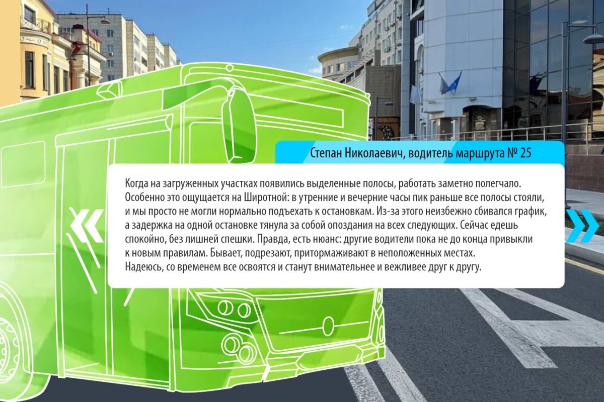 Приоритет в движении. В этом году протяженность выделенных полос для общественного транспорта увеличилась на 9,5 км. В сумме километраж выделенки вырос до 35,5 км (26 км действующих + 9,5 км новых) Приоритет в движении. В этом году протяженность выделенных полос для общественного транспорта увеличилась на 9,5 км. В сумме километраж выделенки вырос до 35,5 км (26 км действующих + 9,5 км новых)