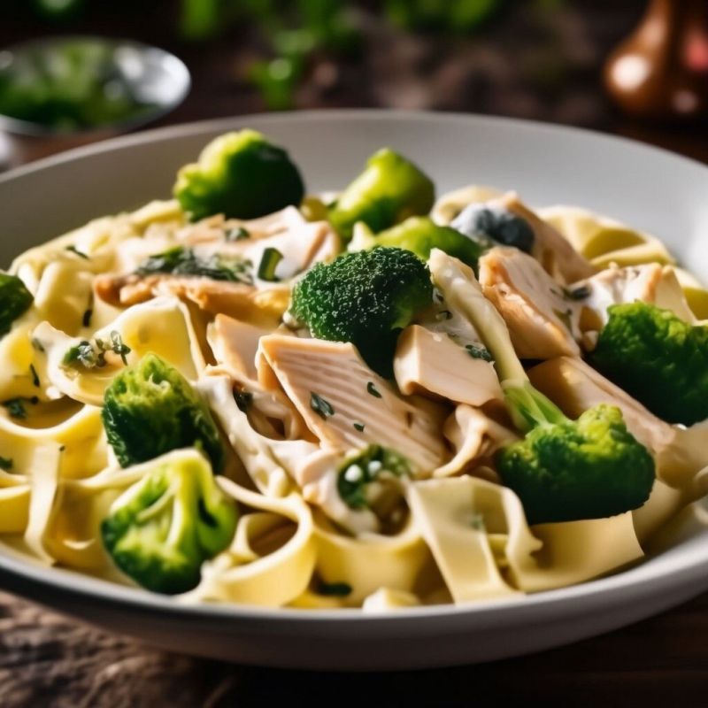 Фитучини с курицей и брокколи